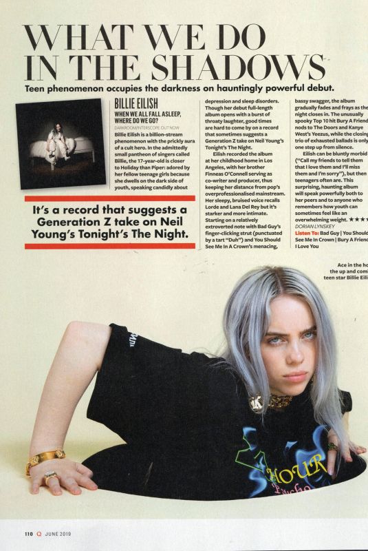 BILLIE EILISH in Q Magazine, June 2019