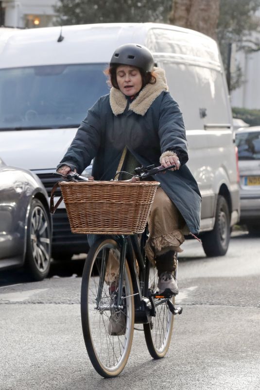 HELENA BONHAM CARTER Out Cycling Through North London 02/03/2026