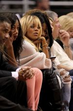 RIHANNA at NBA Game Between Clippers and Nuggets in Los Angeles 02/02/2012