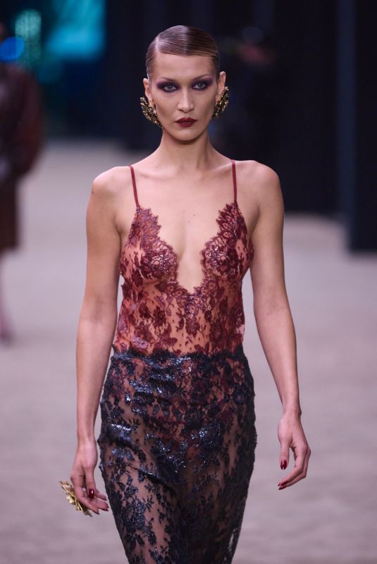 BELLA HADID Walks Runway at Saint Laurent Womenswear Fall/Winter 2026-2027 Show at Paris Fashion Week 03/03/2026