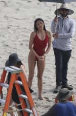 SHAY MITCHELL in a Red Swimsuit Films Scenes for Baywatch Reboot at Leo Carrillo Beach in Malibu 04/08/2026