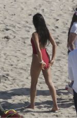SHAY MITCHELL in a Red Swimsuit Films Scenes for Baywatch Reboot at Leo Carrillo Beach in Malibu 04/08/2026