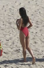 SHAY MITCHELL in a Red Swimsuit Films Scenes for Baywatch Reboot at Leo Carrillo Beach in Malibu 04/08/2026