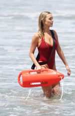HASSIE HARRISON ina Red Swimsuit Film Scenes for Baywatch Reboot in Los Angeles 05/05/2026