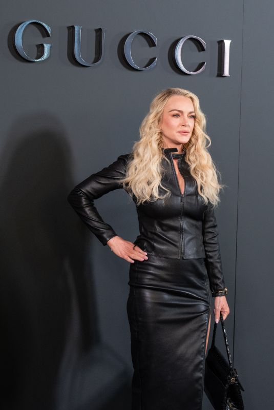 LINDSAY LOHAN at GUCCI Cruise 2027 Fashion Show at Times Square in New York City 05/16/2026