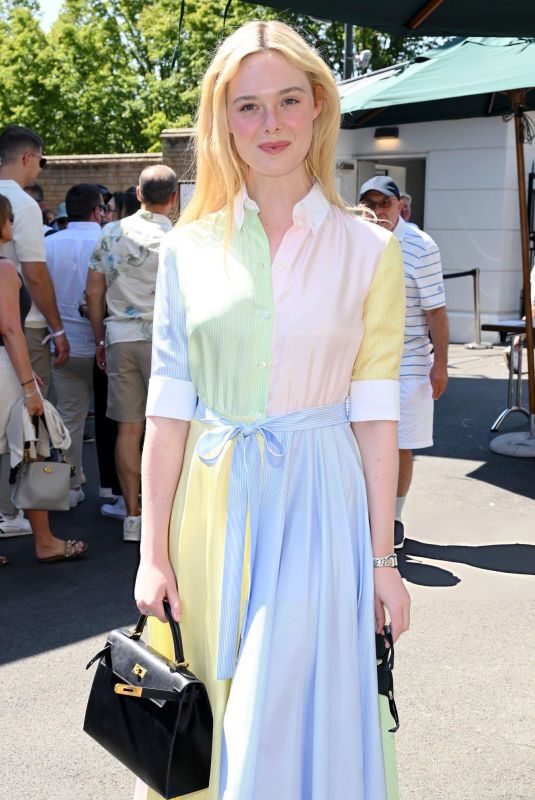 ELLE FANNING at 2026 Wimbledon Tennis Championships at All England Lawn Tennis and Croquet Club in London 07/08/2026