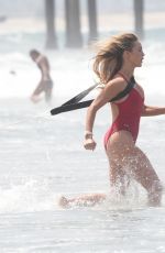HASSIE HARRISON in a Red Swimsuit on the Set of Baywatch Reboot in Los Angeles 06/30/2026