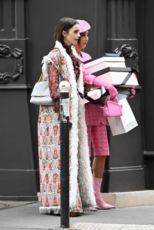 LILY COLLINS on the Set of Emily in Paris in Paris 07/02/2026